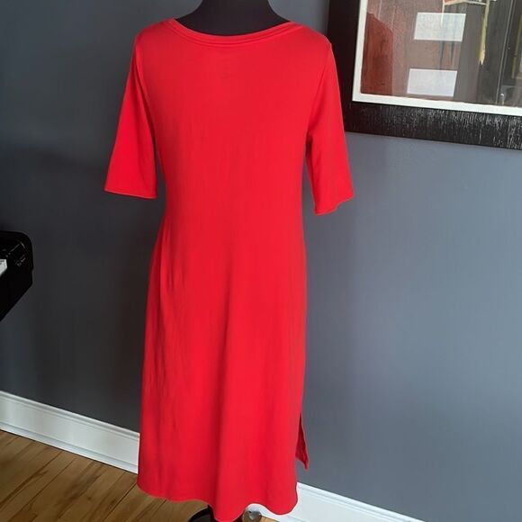 Cuddl Duds cherry red stretch jersey knit crew neck side waist tie midi. XS. - Picture 5 of 6